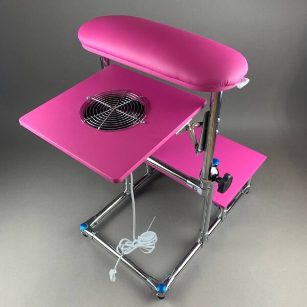 Podnozek-do-pedicure-z-pochlaniaczem-i-polka-AKRI-ruzowa-fukcja AKRI Pedicure Footrest with Two Shelves – Professional Pedicure Stand