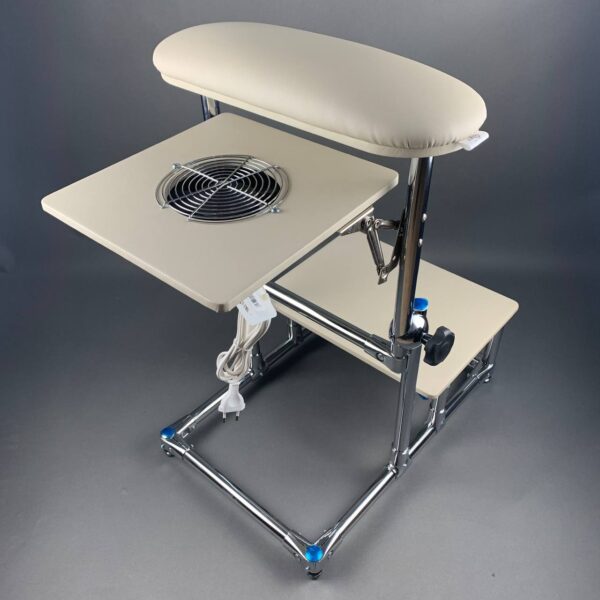 podnozek-do-pedicure-z-pochlaniaczem-i-polka-bezowy AKRI Pedicure Footrest with Two Shelves – Professional Pedicure Stand