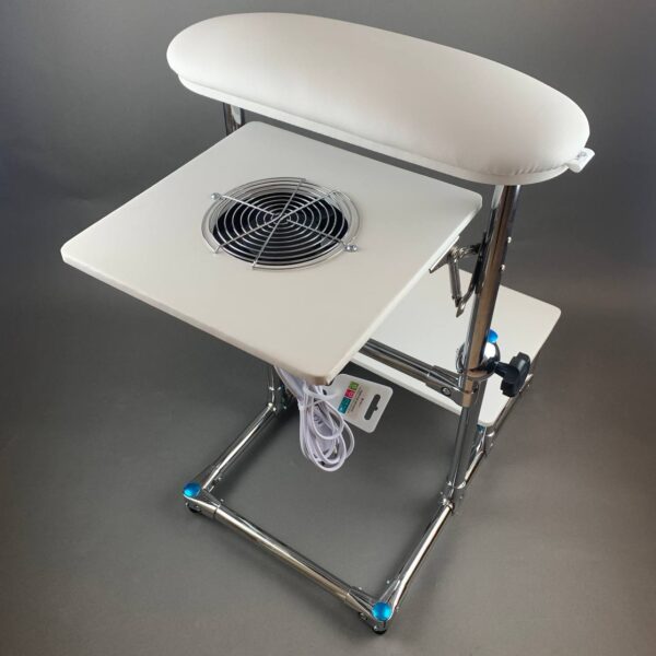podnozek-do-pedicure-z-pochlaniaczem-i-polka-bialy AKRI Pedicure Footrest with Two Shelves – Professional Pedicure Stand